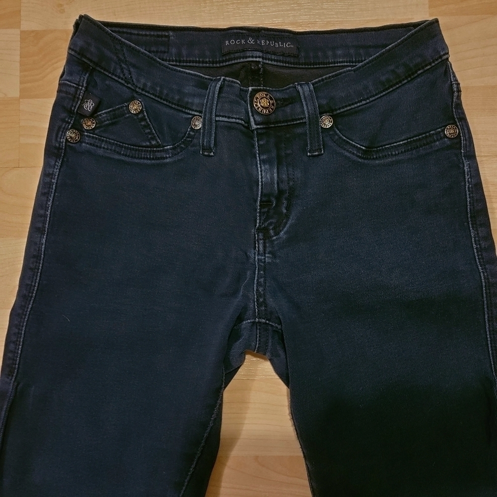 ROCK & REPUBLIC Jeans Kashmiere Straight Leg Black Stretch Denim Low Rise Skinny - Picture 3 of 9